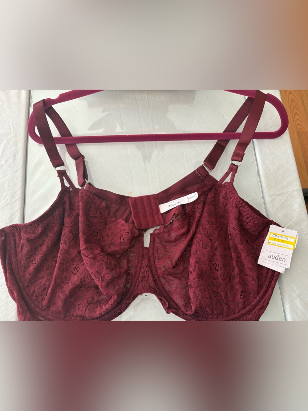 Auden Burgundy Lace Underwire Bra with Adjustable Straps